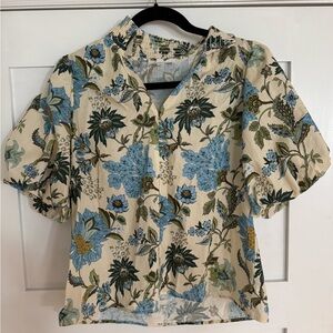 THML Blue and Cream Floral Blouse